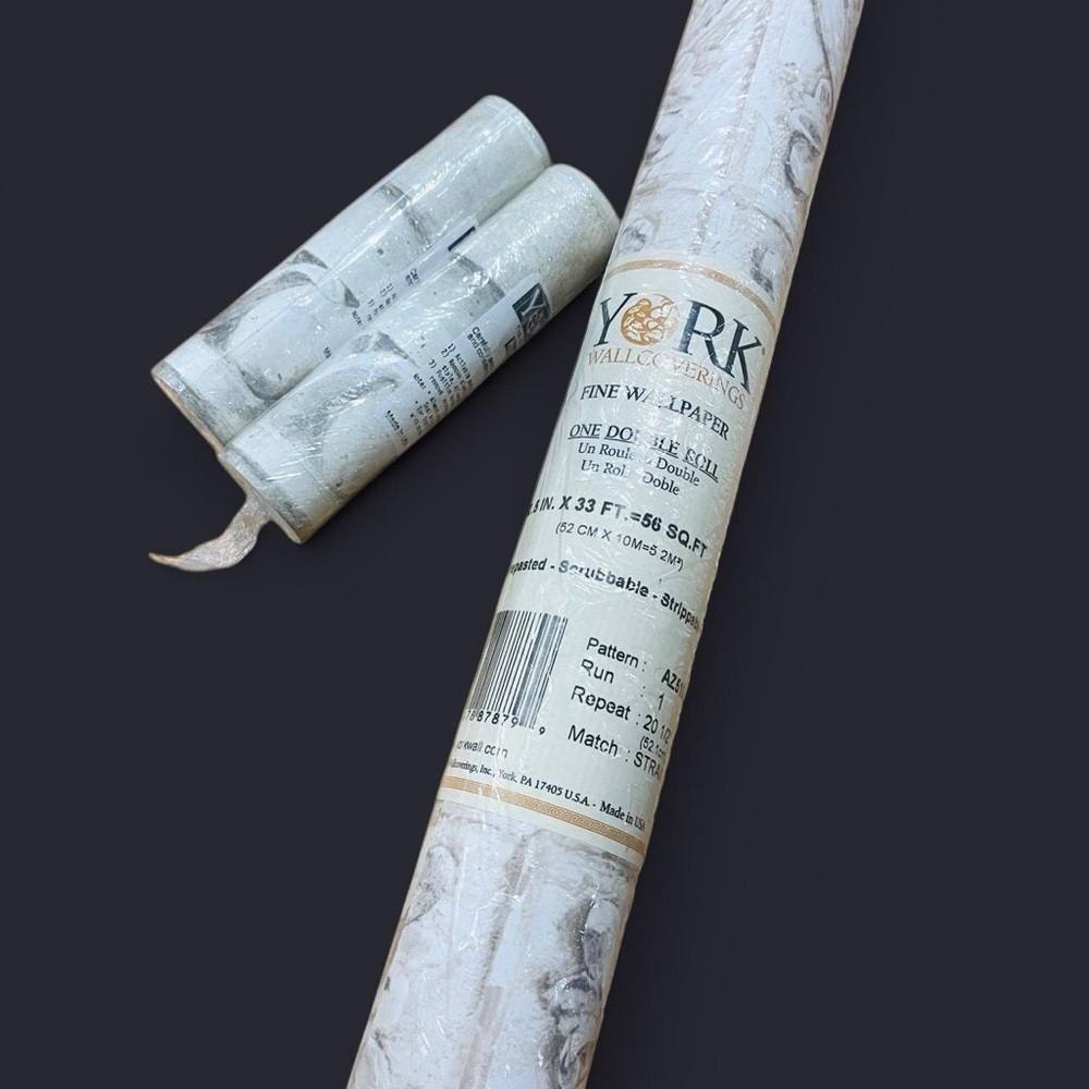Scroll Stone Pattern Neutral Prepasted Wallpaper and Border Rolls